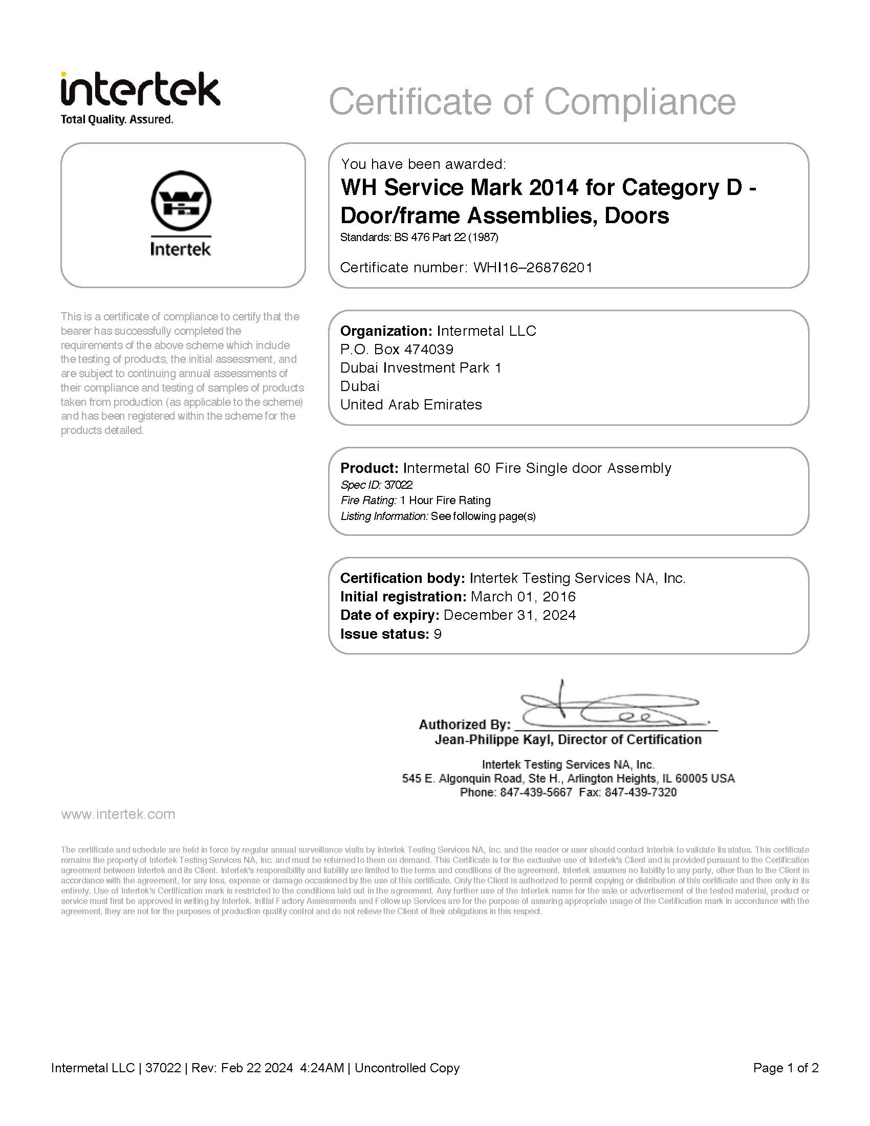 WHI16 – 226876201-Certificate-of-Compliance